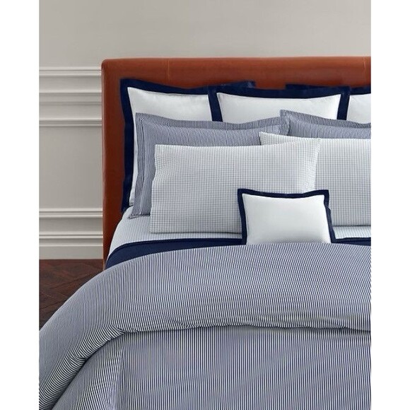 Ralph Lauren Organic Shirting Stripe FULL/QUEEN Duvet Cover Navy White NWT $400 - Picture 1 of 6